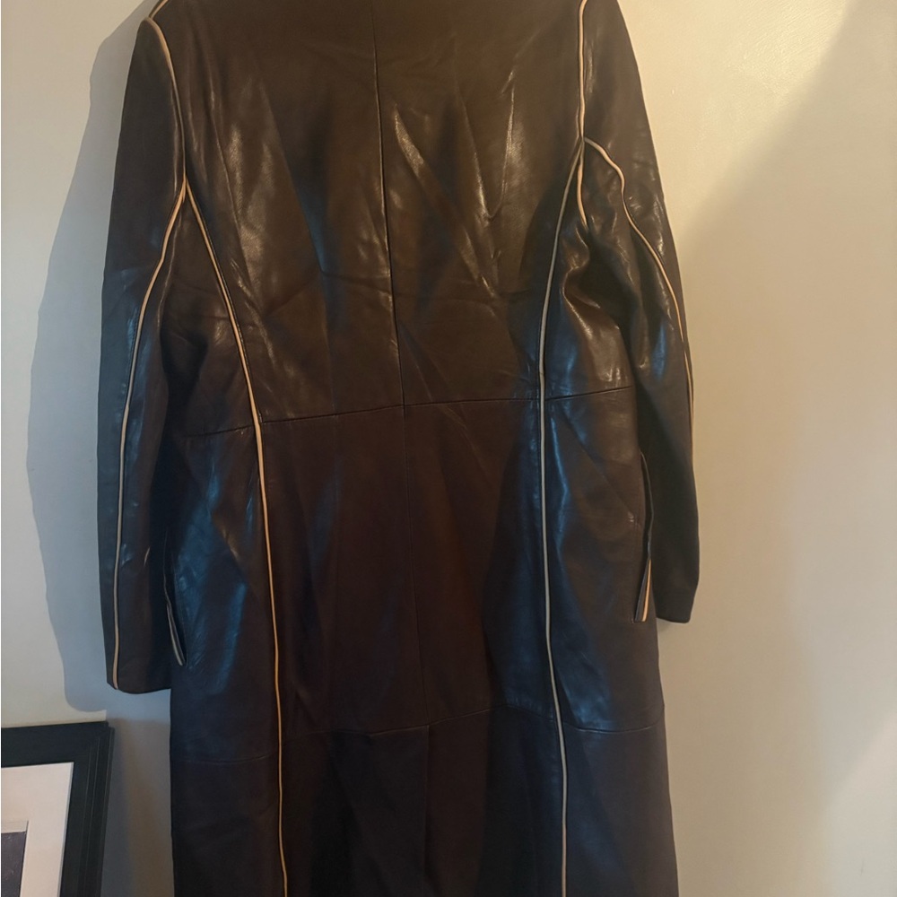 Vintage Elegant Brown Leather Trench  Jacket Fall Boho 90s - Picture 3 of 6